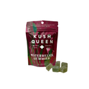 Kush Queen Watermelon THC and CBD gummies packaging with Kush Queen Watermelon THC and CBD gummies in front on a white background.